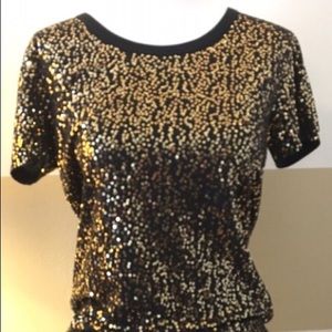 Gold Sequin Tee Shirt DKNY Small